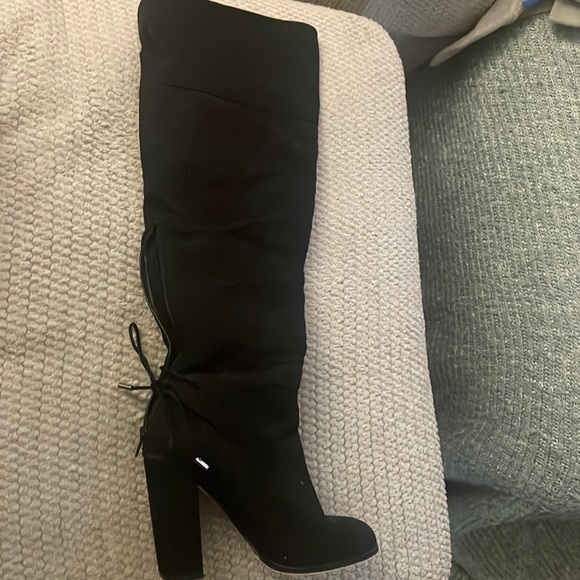 Mix No. 6 Shoes - Knee high black boots with toe accent on back